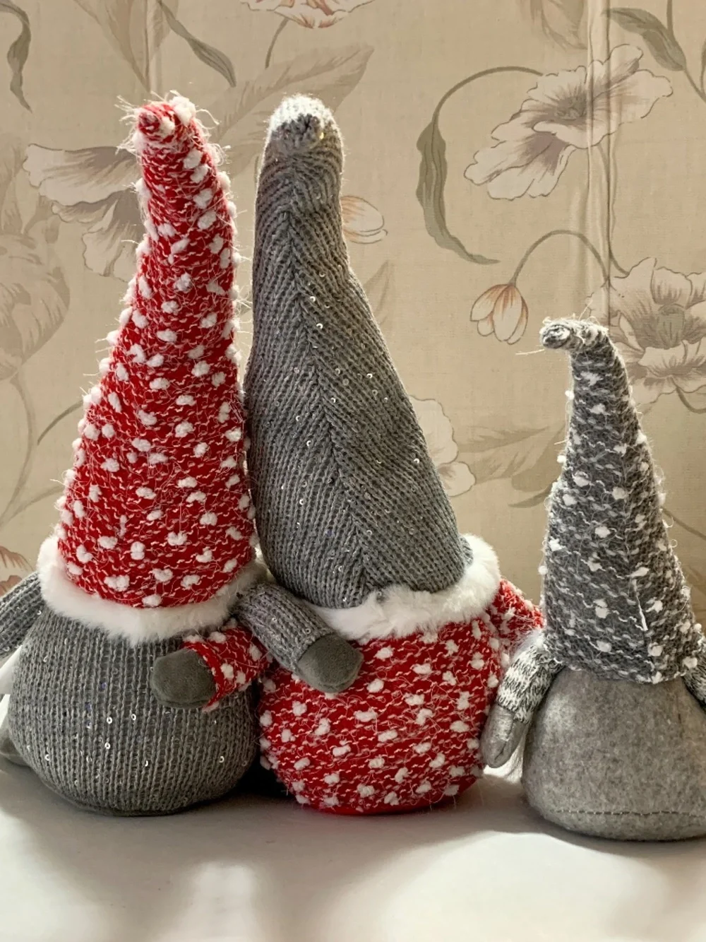 Trio Of Gray Red White Weighted Holiday Gnomes - 2 Together 15